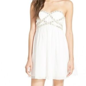 a. drea Embellished Bodice Strapless Skater Dress